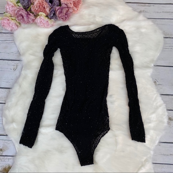 Sexy Black Rhinestone Long Sleeve Mesh Bodysuit - Picture 12 of 16